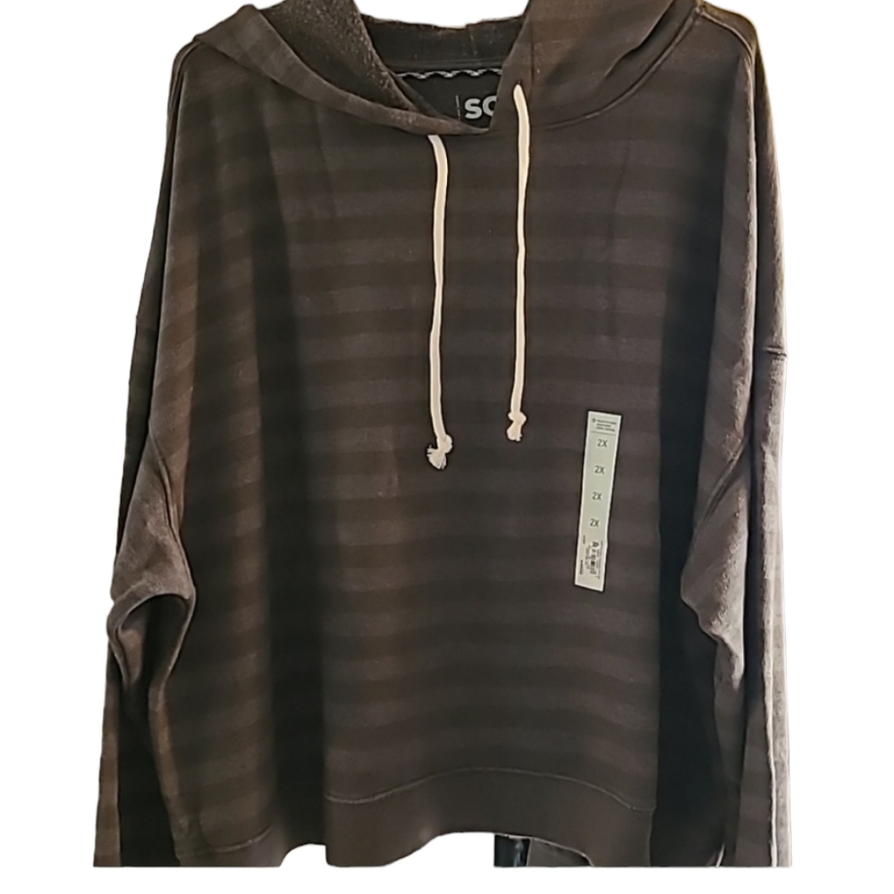 SO BRAND WOMENS GRAY STRIPED PLUS JUNIOR HOODED TOP SIZE 2X